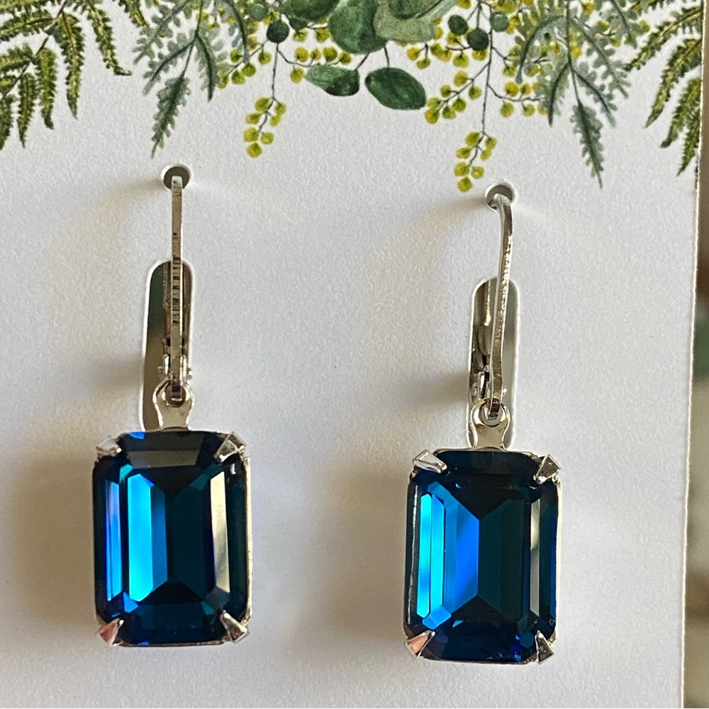 Crystal Bermuda blue octagon earrings